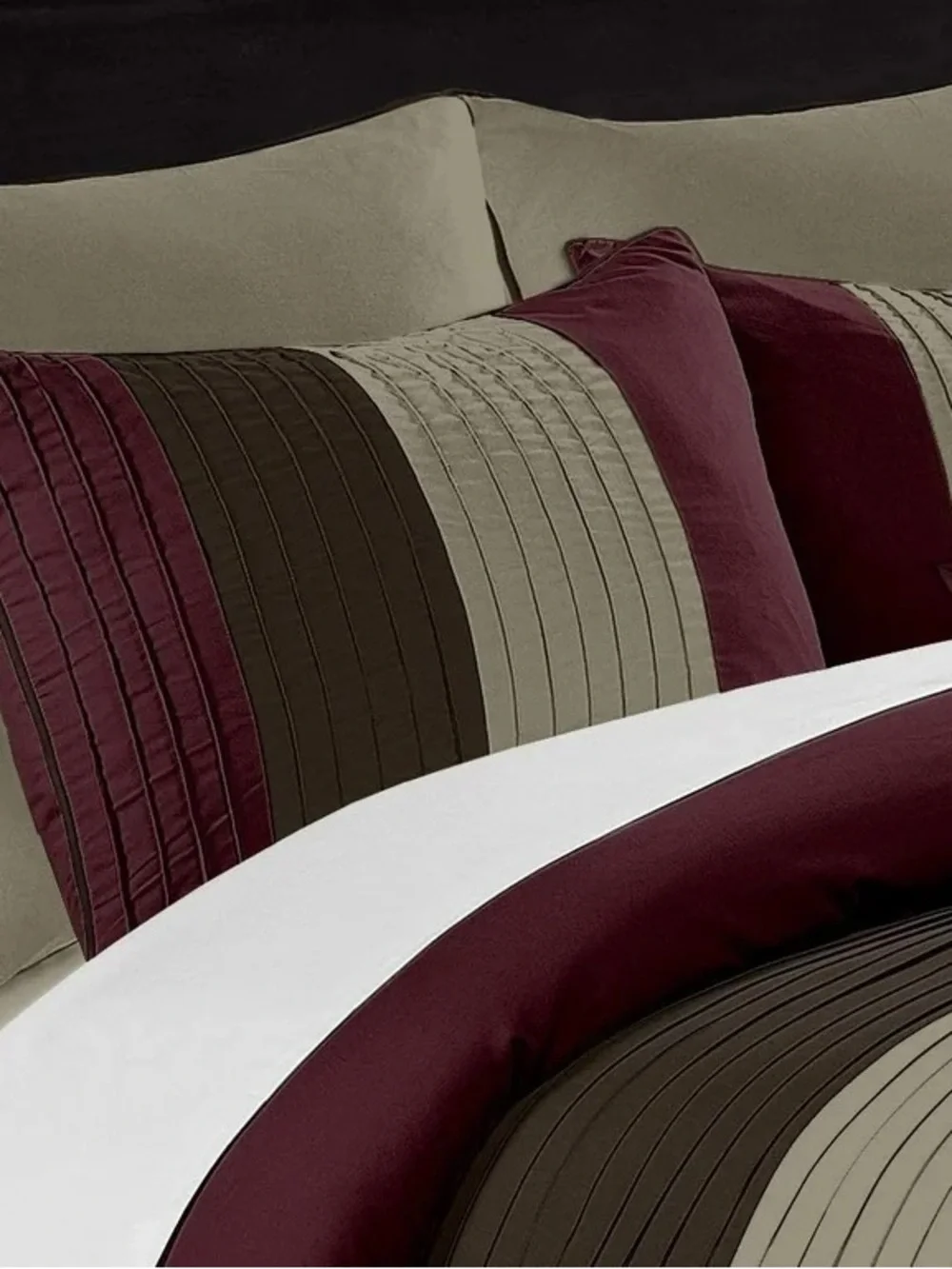Burgundy and Taupe Striped king 3 piece Comforter Set